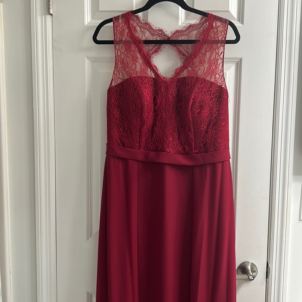 Azazie Red Lace V-Neck Wedding Dress